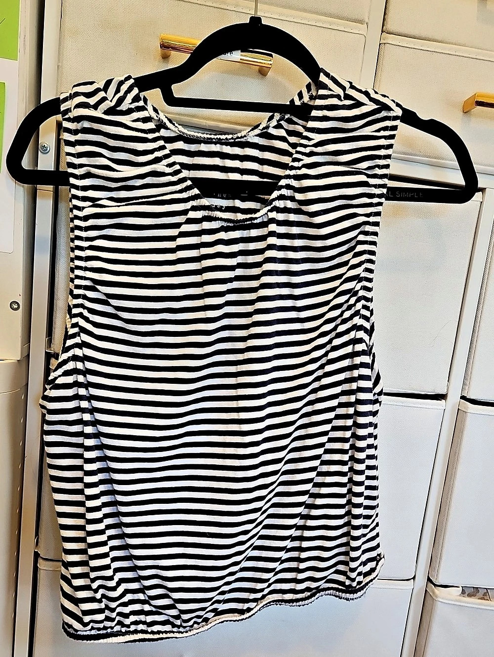 A New Day Striped Bubble Hem Tank Top in Blue & White Large